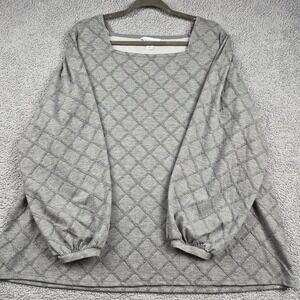 Liz Claiborne Boatneck Gray Windowpane Long Sleeve Shirt Womens Sz 2X